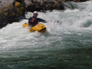 Cian coming out of the rapids.